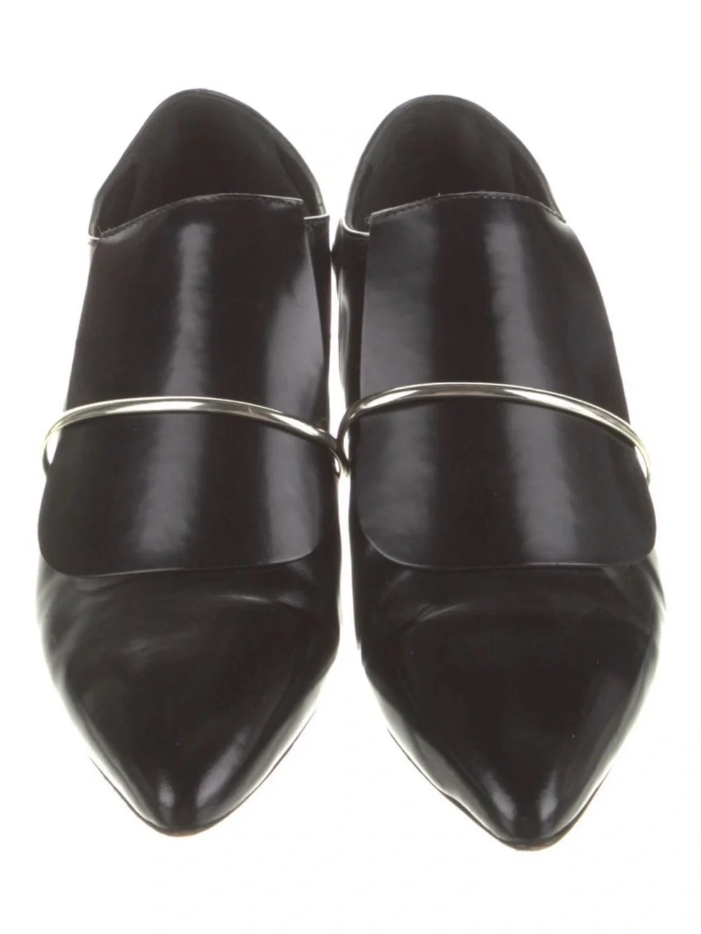 Agl Black Patent Leather Pointed Slip-On Loafer with Gold Accent